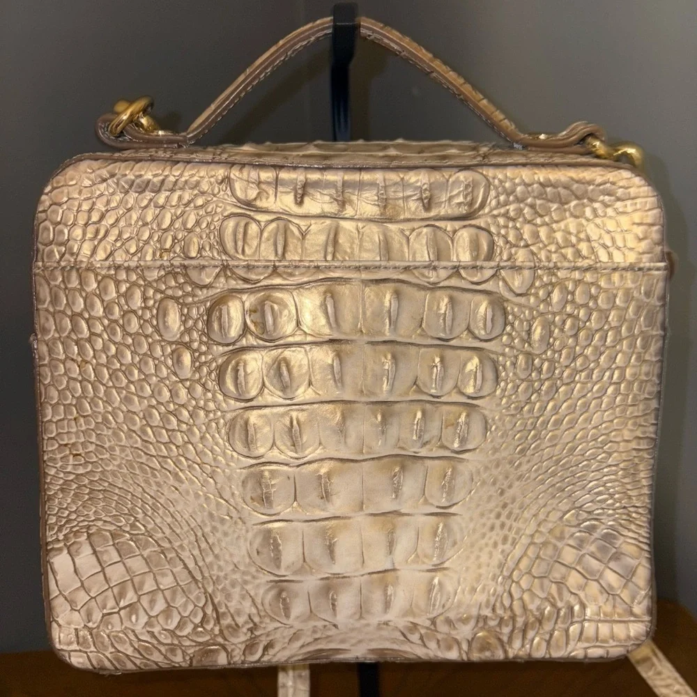 Brahmin Crocodile-Embossed Cream Crossbody Bag